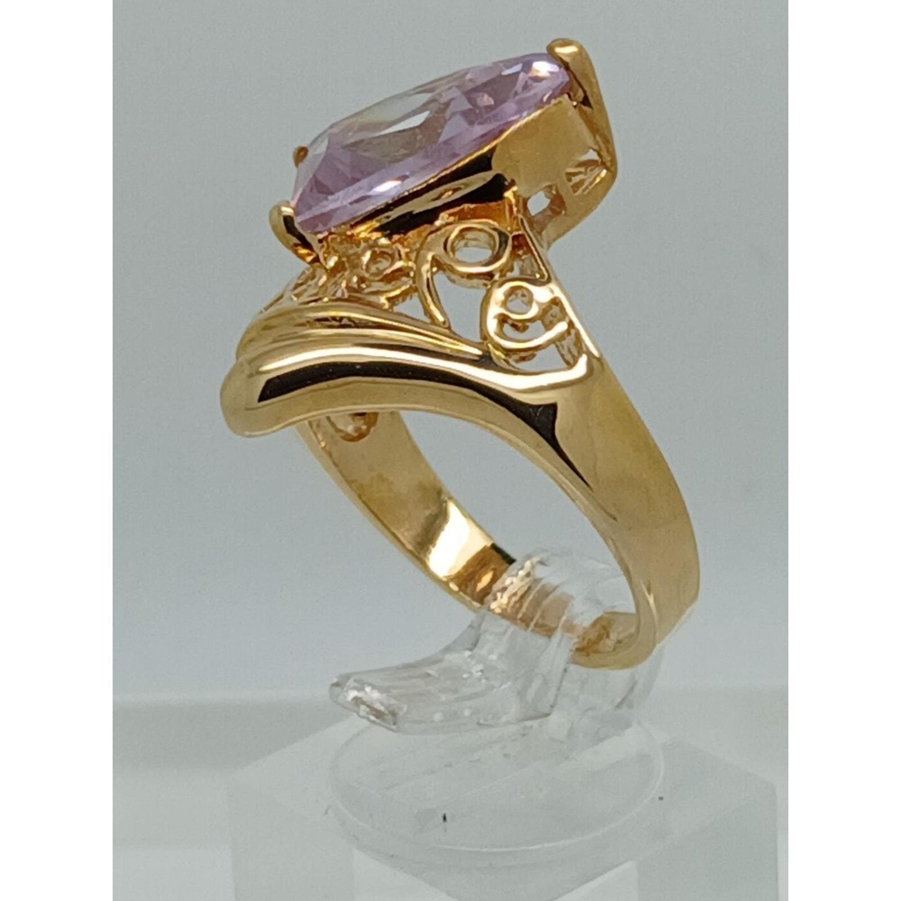 Vintage 1990s Bold Gold Tone Purple Lilac Statement Ring New-Old-Stock Size 8 - Picture 6 of 11